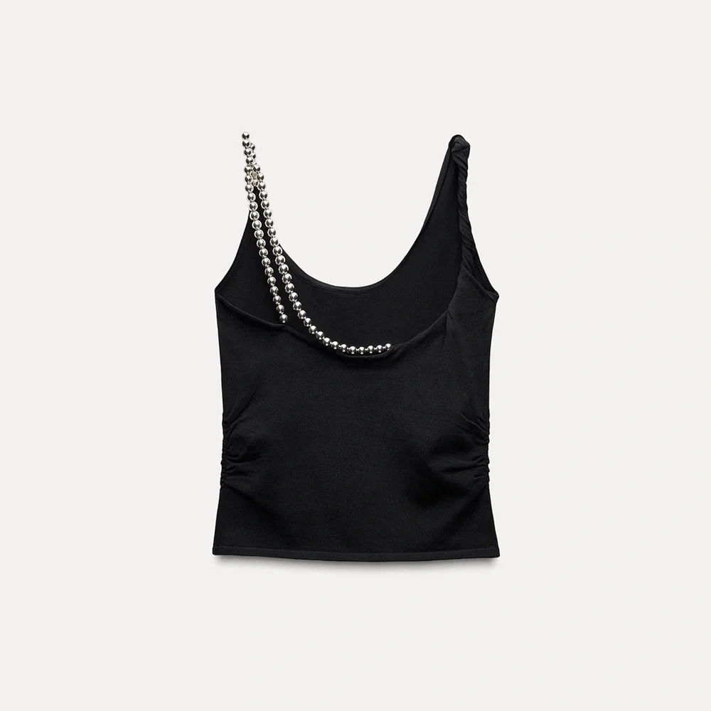 NWT Zara Beaded Knit Tank Top - Large - Picture 4 of 5